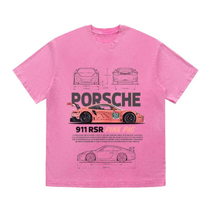 RDMCLOTHINGART tapestry hoodie 911 RSR PINK PIG HEAVY COTTON TEES-9399