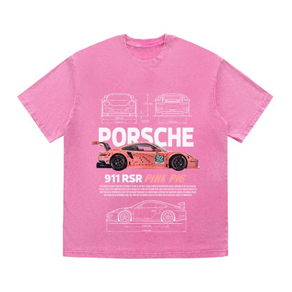 RDMCLOTHINGART tapestry hoodie 911 RSR PINK PIG HEAVY COTTON TEES-9400