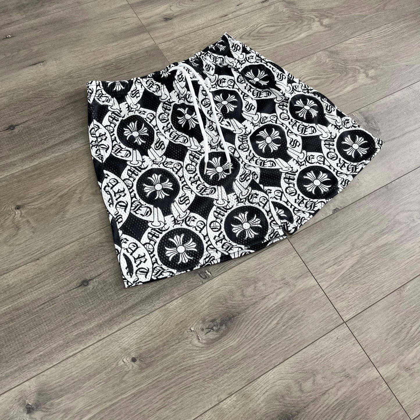 RDMCLOTHINGART tapestry hoodie BLACK CHROME MESH SHORTS-8706