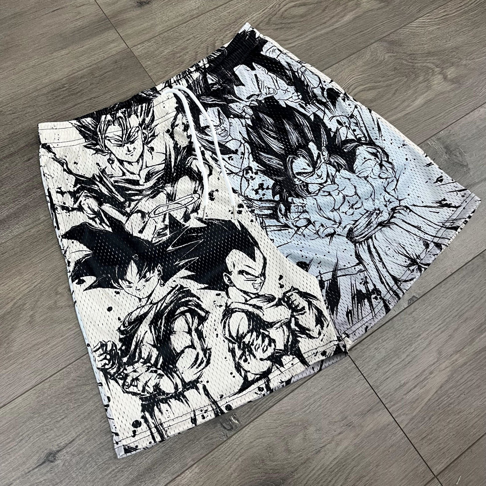 BLACK&WHITE GOKU MESH SHORTS-8665 - RDMCLOTHINGART