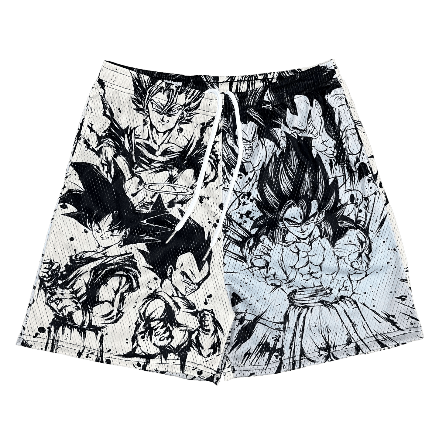 BLACK&WHITE GOKU MESH SHORTS-8665 - RDMCLOTHINGART