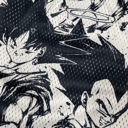 BLACK&WHITE GOKU MESH SHORTS-8665 - RDMCLOTHINGART