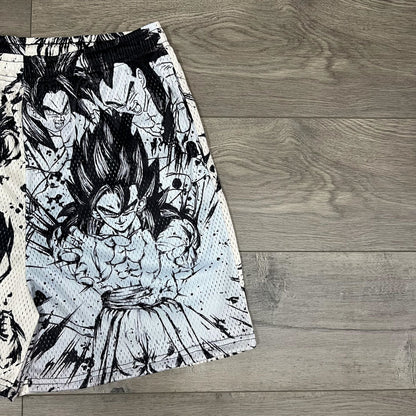 BLACK&WHITE GOKU MESH SHORTS-8665 - RDMCLOTHINGART