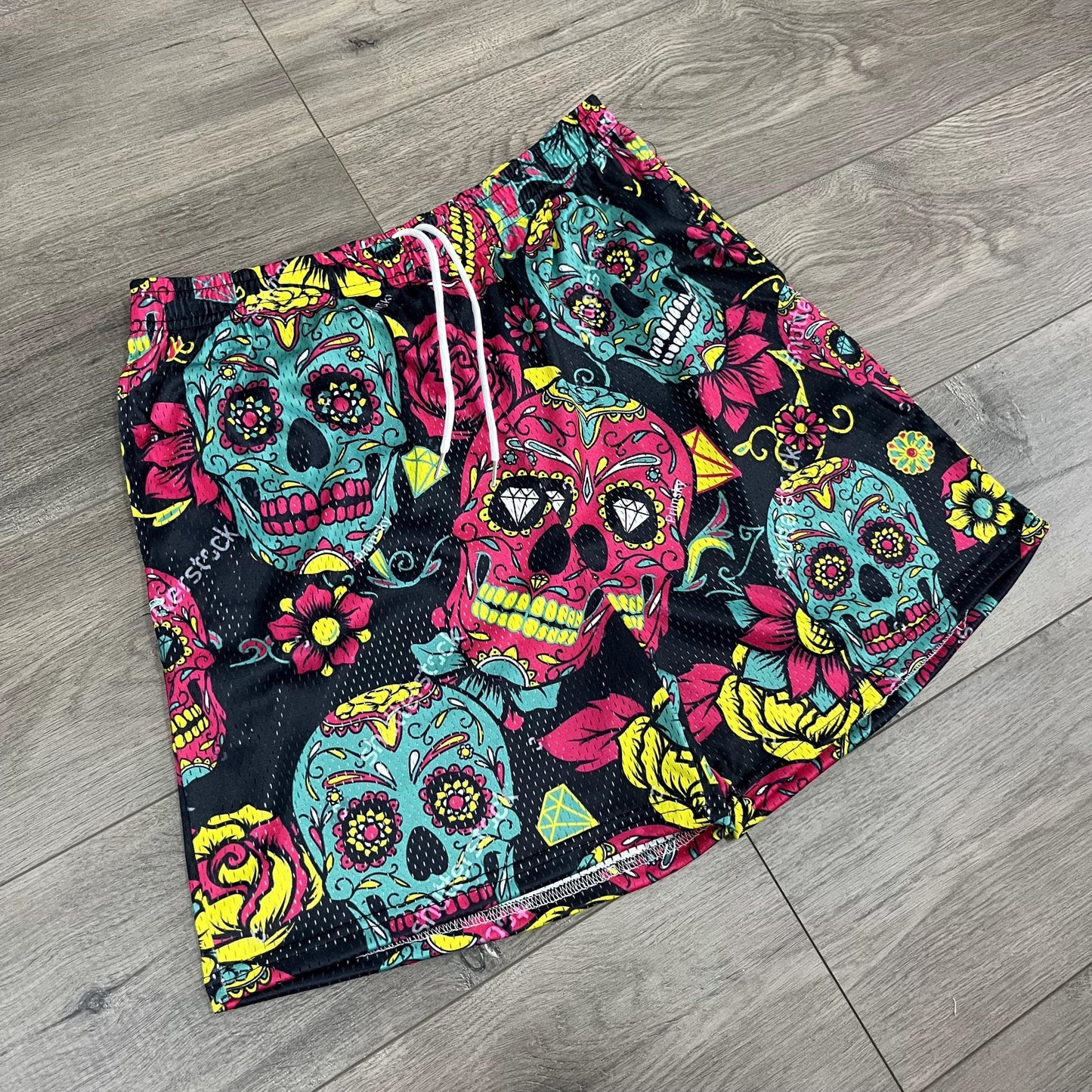 COLORFUL SKULL MESH SHORTS-8694 - RDMCLOTHINGART