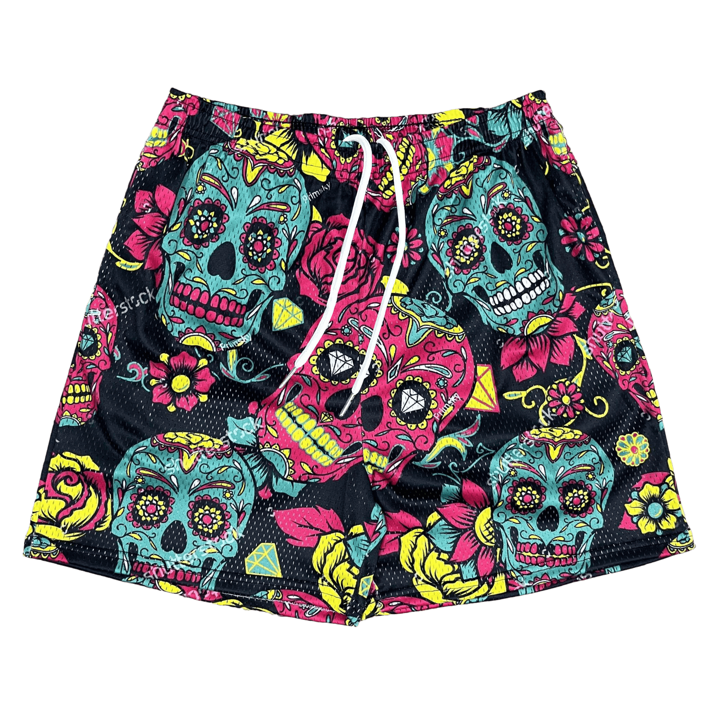 COLORFUL SKULL MESH SHORTS-8694 - RDMCLOTHINGART