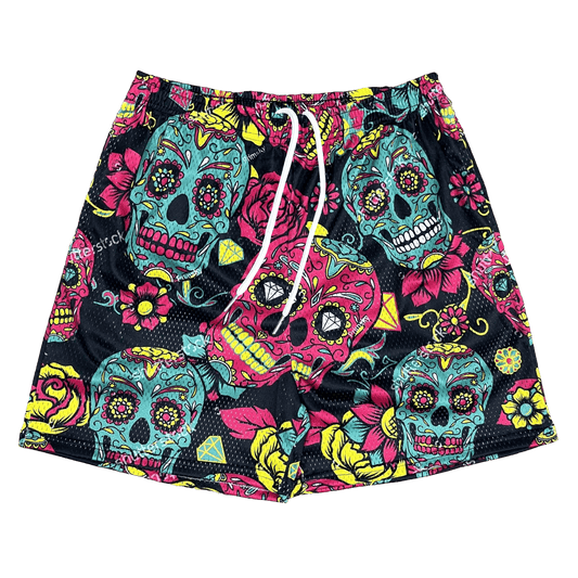 COLORFUL SKULL MESH SHORTS-8694 - RDMCLOTHINGART