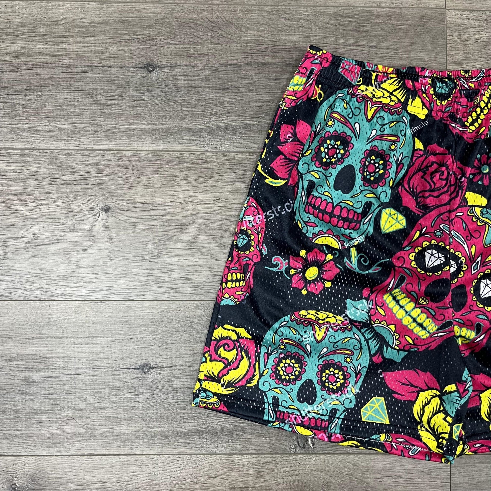 COLORFUL SKULL MESH SHORTS-8694 - RDMCLOTHINGART