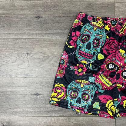 COLORFUL SKULL MESH SHORTS-8694 - RDMCLOTHINGART