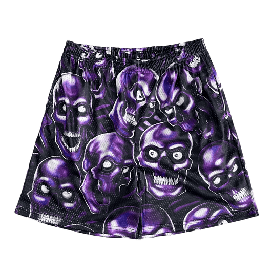 PURPLE SKULL MESH SHORTS-8735 - RDMCLOTHINGART