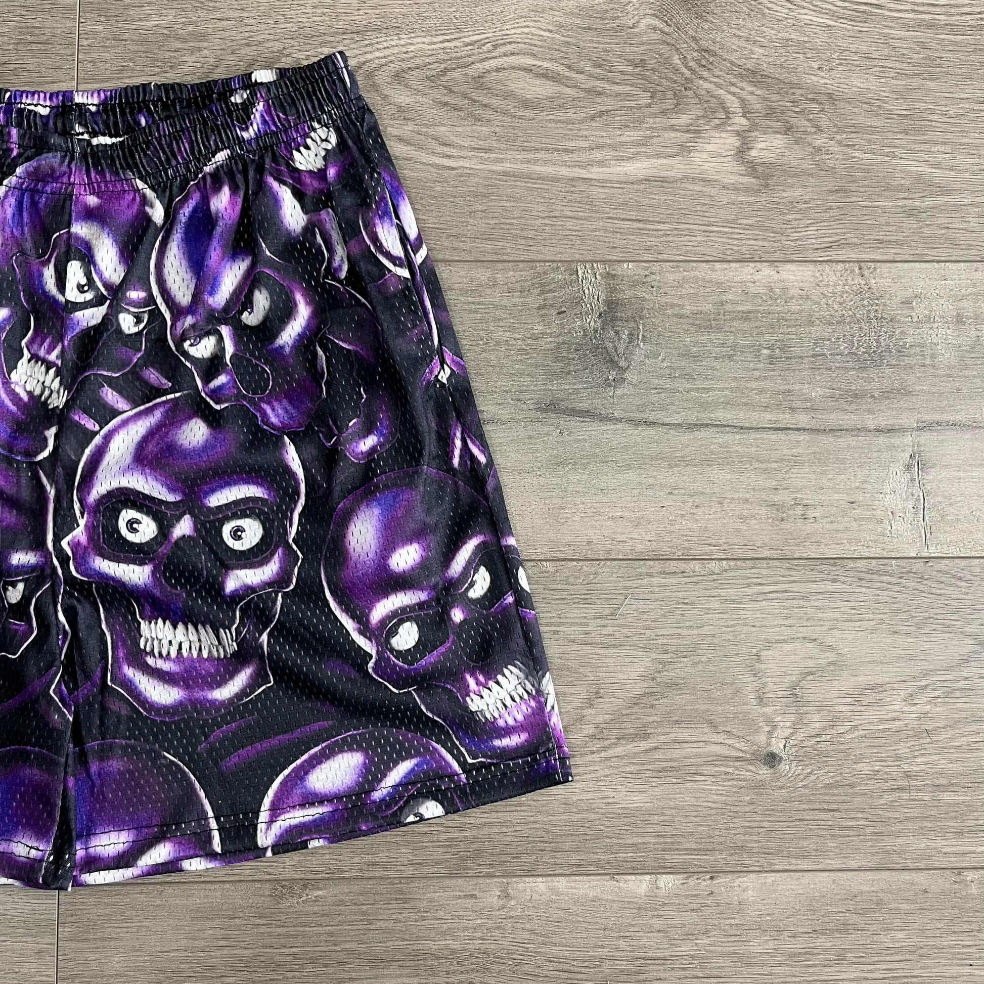 PURPLE SKULL MESH SHORTS-8735 - RDMCLOTHINGART