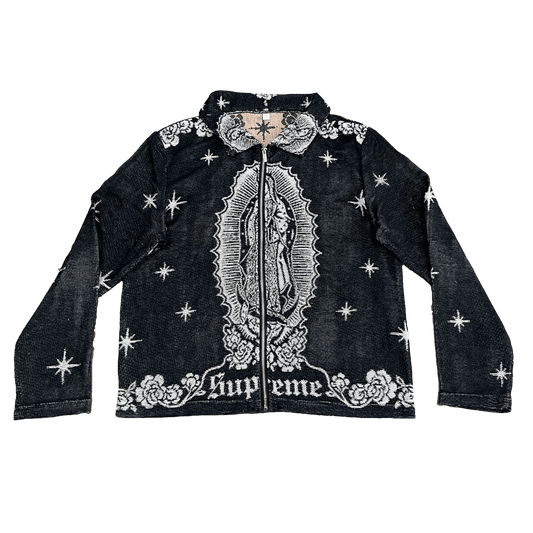 VIRGENCITA BLACK TAPESTRY JACKET - RDMCLOTHINGART