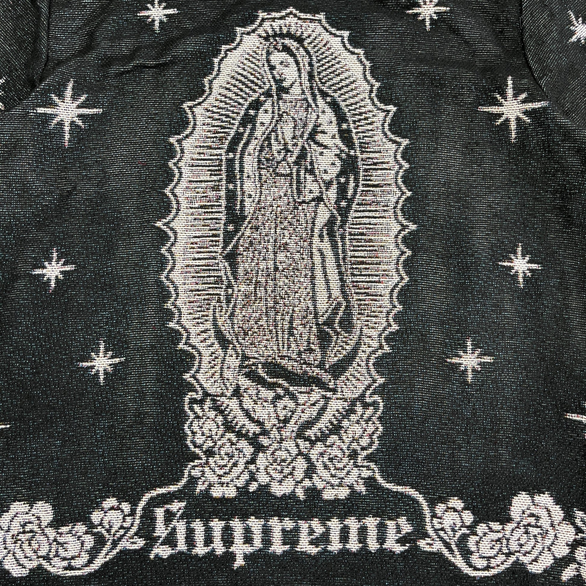 VIRGENCITA BLACK TAPESTRY JACKET - RDMCLOTHINGART
