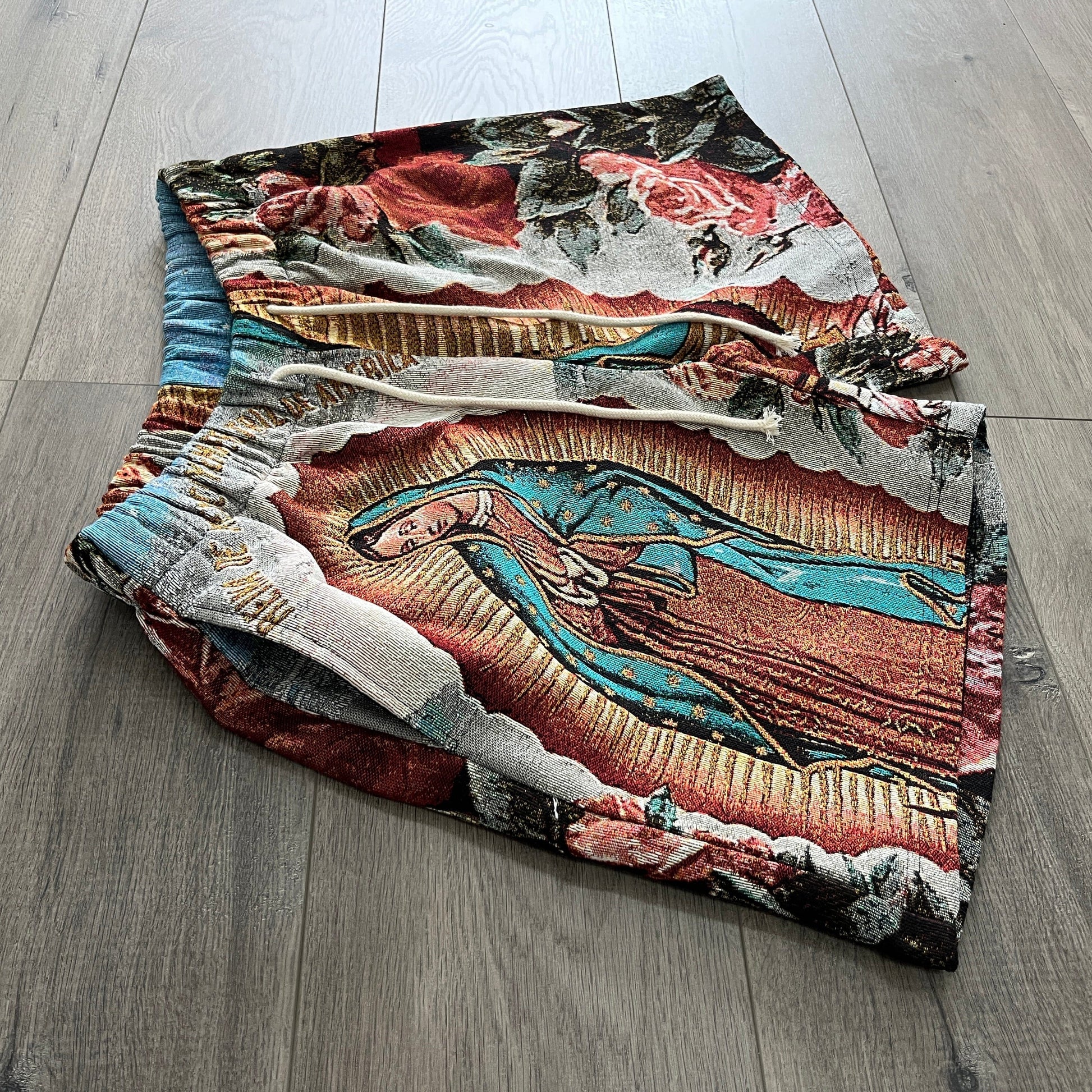 RDMCLOTHINGART tapestry hoodie VIRGENCITA TAPESTRY SHORTS